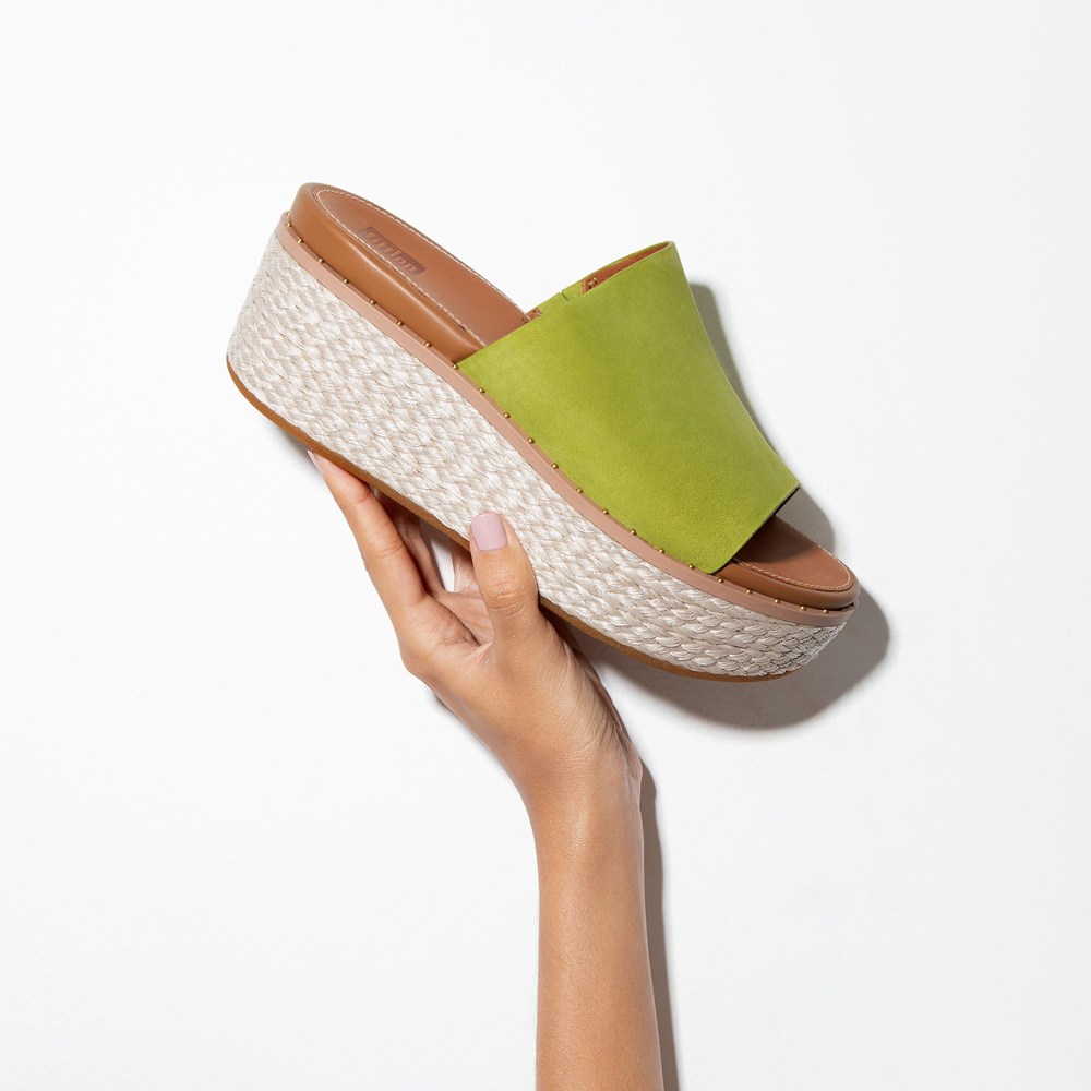 Fitflop Womens Wedge Green - Eloise Espadrille Suede Slides - 31AQVLTFI